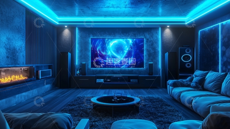 高清大图下载【趣麦麦图】蓝色灯光家庭影院