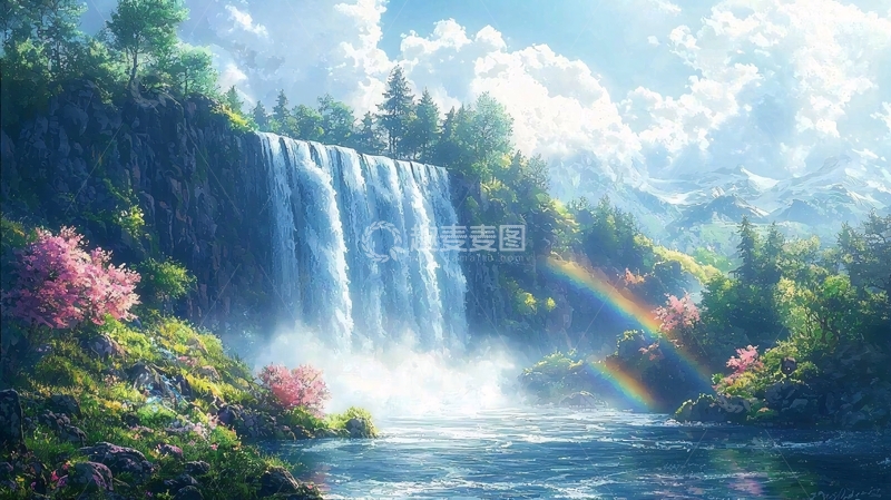 高清大图下载【趣麦麦图】阳光下的彩虹瀑布