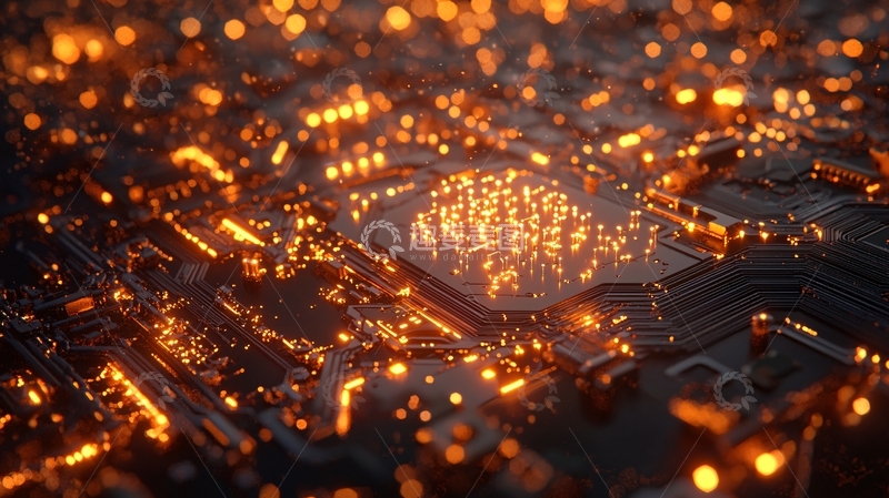 高清大图下载【趣麦麦图】发光电路板芯片特写