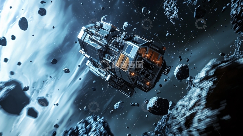 高清大图下载【趣麦麦图】宇宙飞船陨石带穿梭