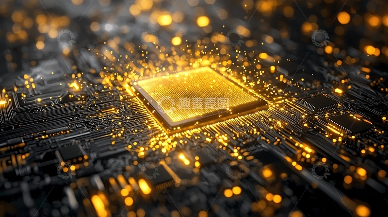 高清大图下载【趣麦麦图】金色光芒的芯片特写