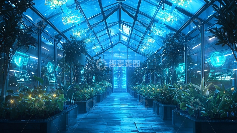 高清大图下载【趣麦麦图】蓝色玻璃温室