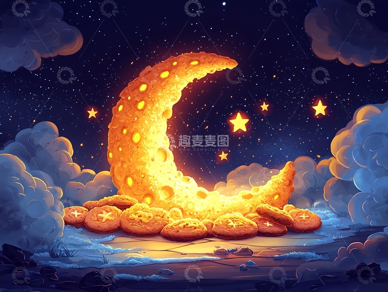 高清大图下载【趣麦麦图】弯月与星空的童话世界