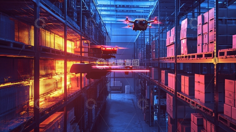 高清大图下载【趣麦麦图】仓库无人机送货