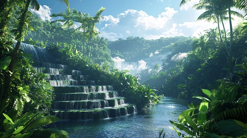 高清大图下载【趣麦麦图】热带雨林瀑布