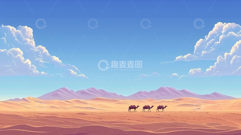 高清大图下载【趣麦麦图】沙漠骆驼剪影蓝天白云