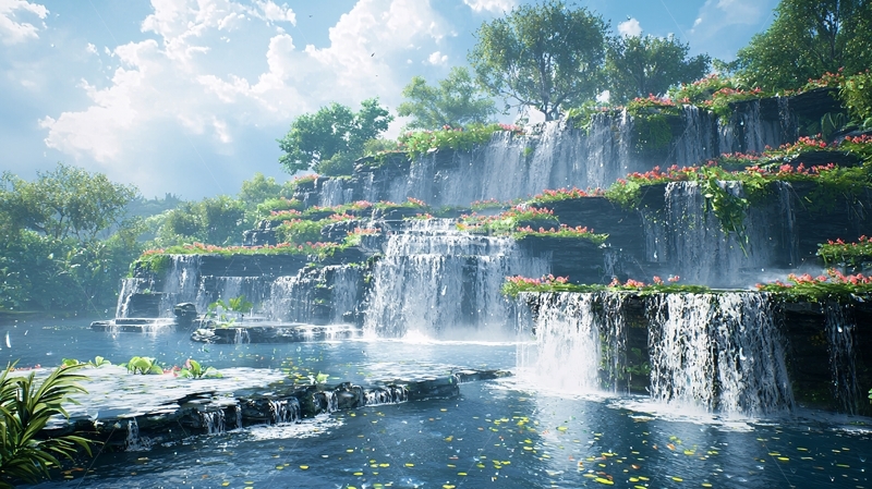 高清大图下载【趣麦麦图】层叠瀑布流水潺潺