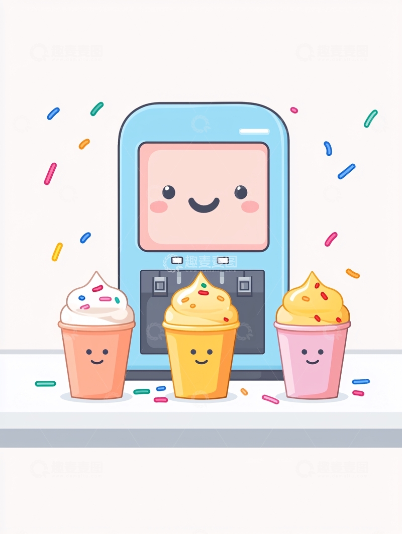 高清大图下载【趣麦麦图】卡通冰淇淋机与冰淇淋