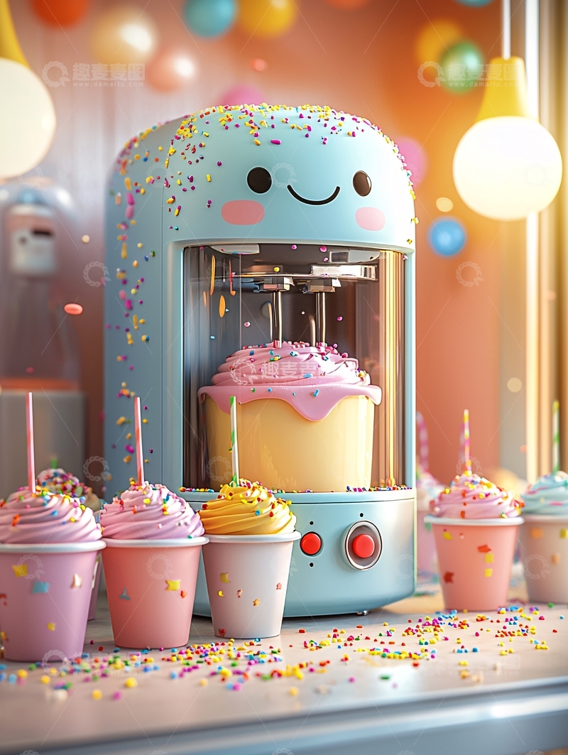 高清大图下载【趣麦麦图】卡通冰淇淋机制作冰淇淋