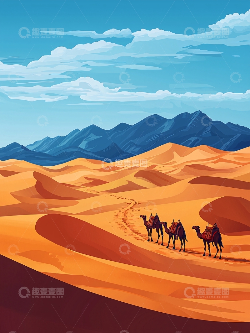 高清大图下载【趣麦麦图】沙漠骆驼剪影