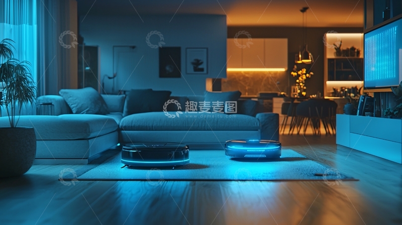高清大图下载【趣麦麦图】智能家居客厅夜景