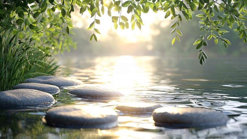 高清大图下载【趣麦麦图】宁静水面石板路