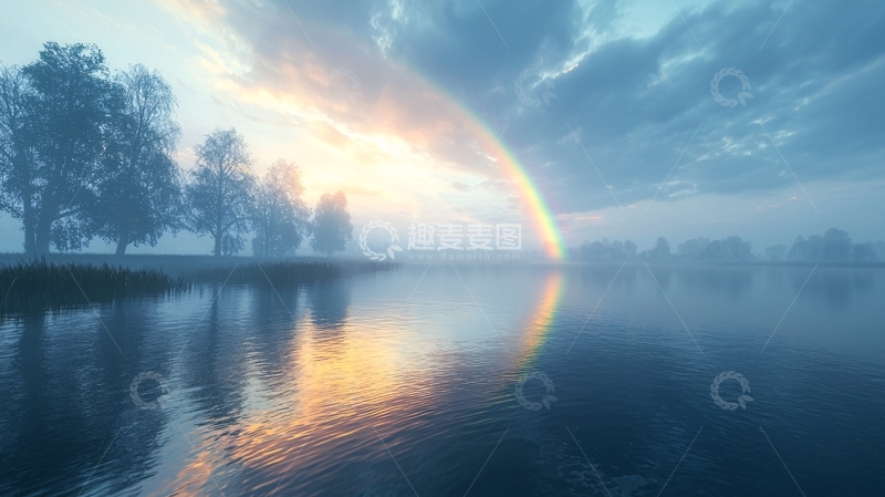 高清大图下载【趣麦麦图】水面上的彩虹倒影