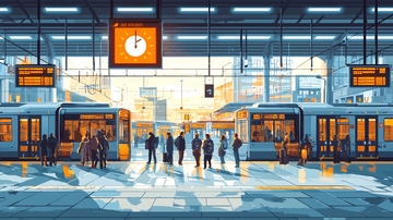 现代火车站台人群剪影