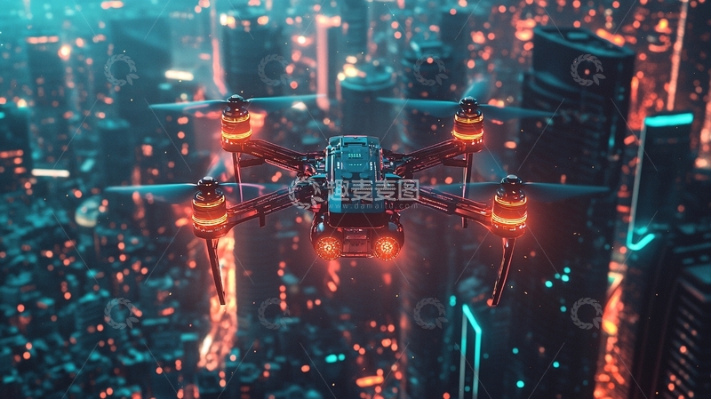 高清大图下载【趣麦麦图】夜空中飞行的无人机