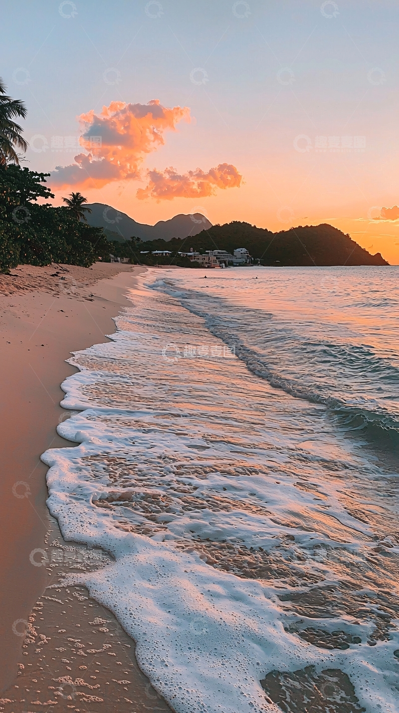 高清大图下载【趣麦麦图】海边日落波光粼粼