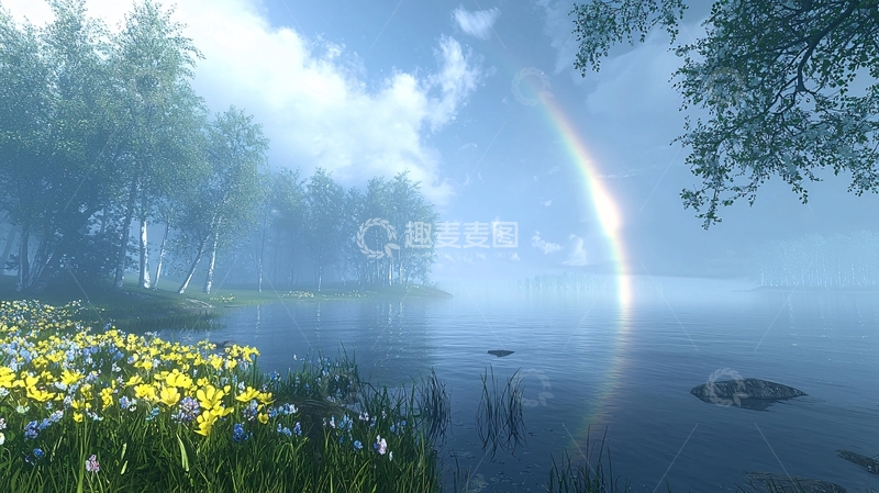 高清大图下载【趣麦麦图】湖面彩虹倒影