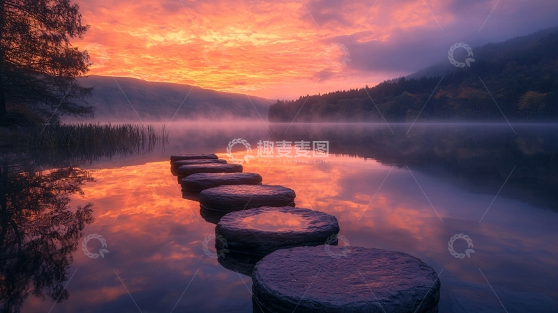 高清大图下载【趣麦麦图】湖面平静的日出美景