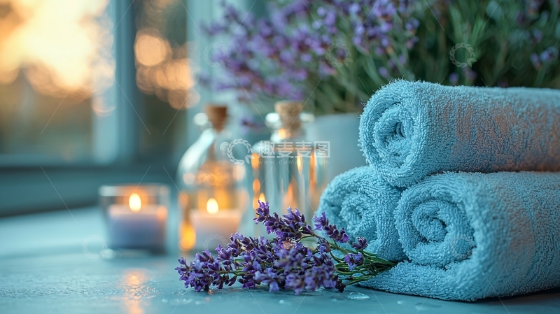 高清大图下载【趣麦麦图】薰衣草与毛巾的静谧时光