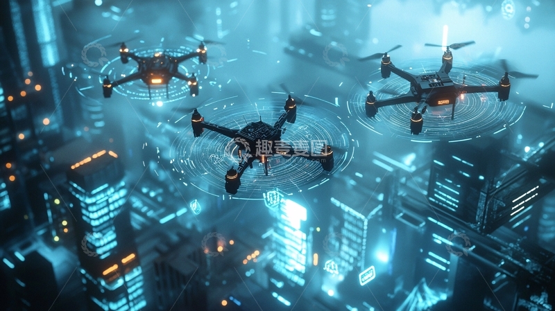 高清大图下载【趣麦麦图】未来都市无人机