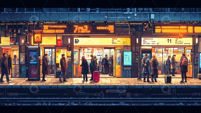 高清大图下载【趣麦麦图】深夜地铁站台上候车的人群