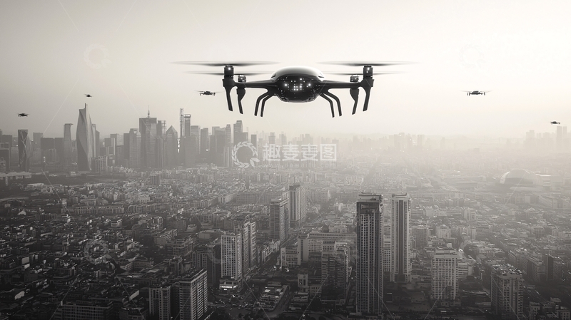 高清大图下载【趣麦麦图】无人机飞过城市天际线