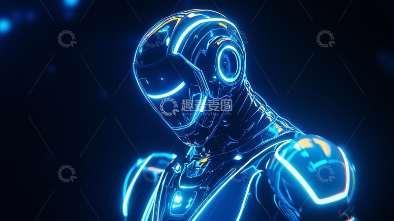 高清大图下载【趣麦麦图】蓝色发光机器人