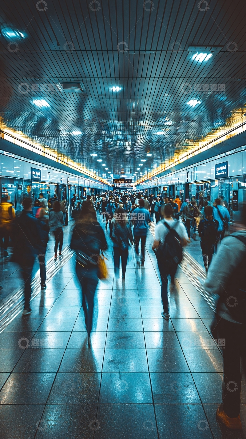 高清大图下载【趣麦麦图】繁忙的地铁站台人流涌动