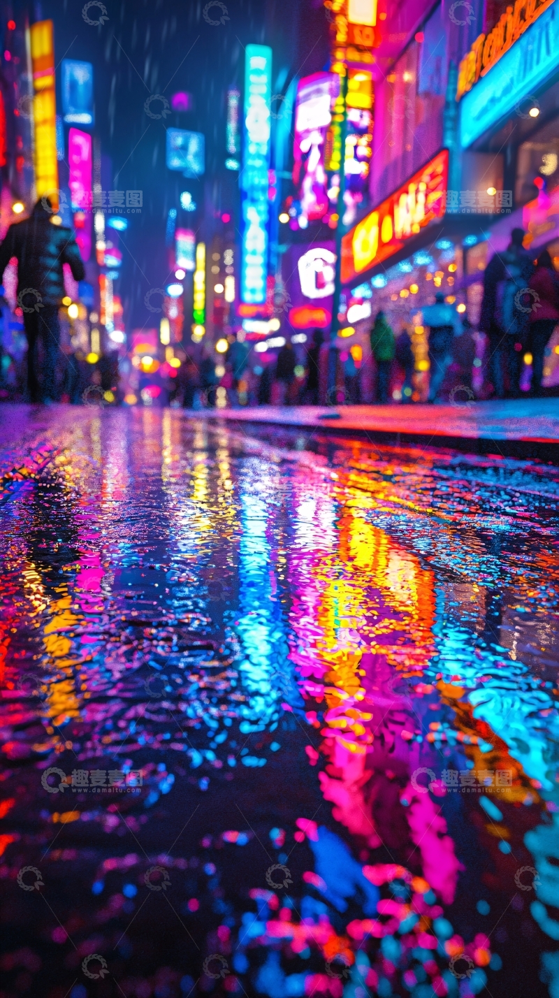 高清大图下载【趣麦麦图】霓虹灯闪烁的城市夜景