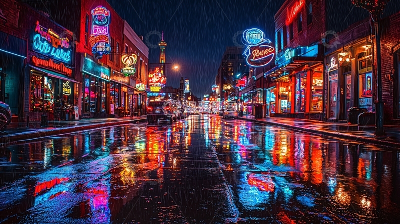 高清大图下载【趣麦麦图】霓虹灯闪耀的城市夜景