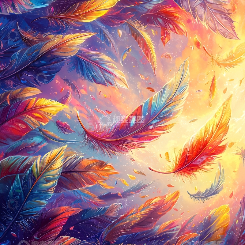 高清大图下载【趣麦麦图】彩色羽毛漂浮在空中