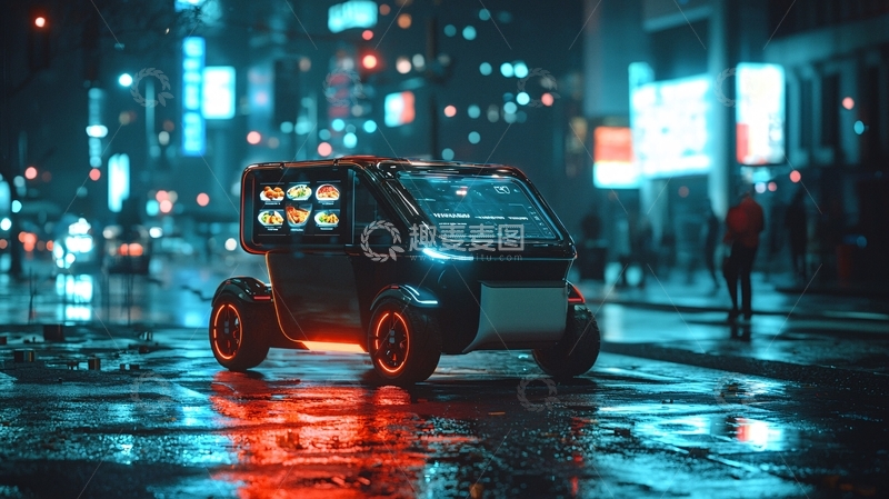 高清大图下载【趣麦麦图】夜晚城市自动驾驶小车