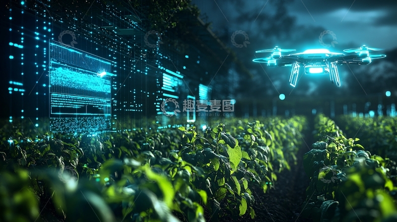 高清大图下载【趣麦麦图】夜间农田无人机监控