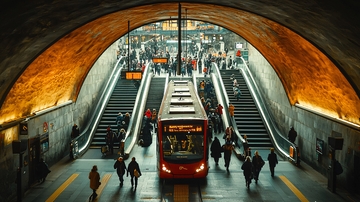 城市车站隧道入口人群