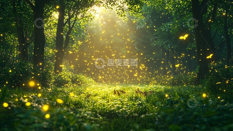 高清大图下载【趣麦麦图】森林里的萤火虫飞舞