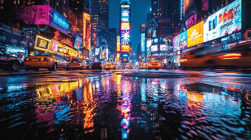 高清大图下载【趣麦麦图】雨后纽约时代广场夜景