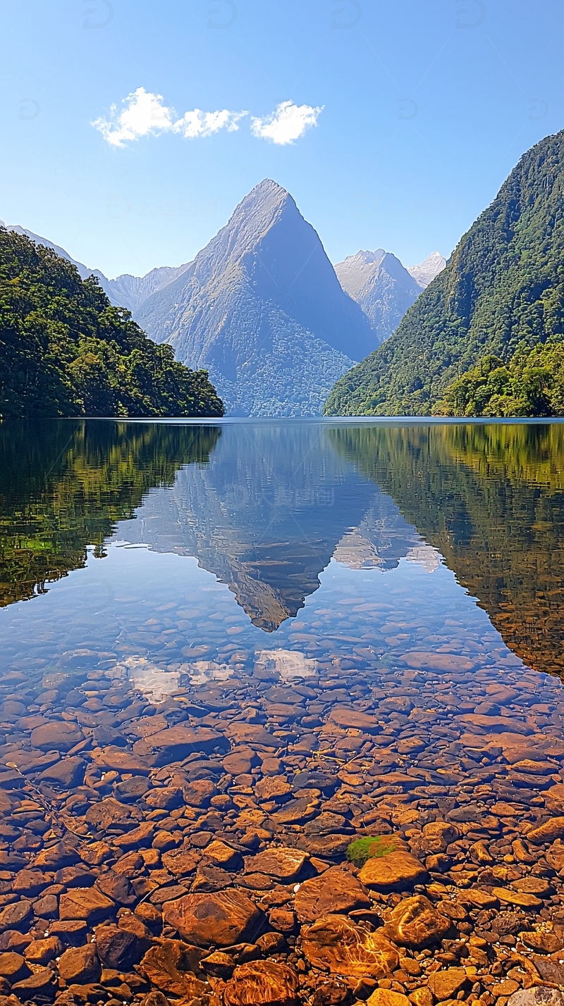 高清大图下载【趣麦麦图】宁静湖面倒影山峰