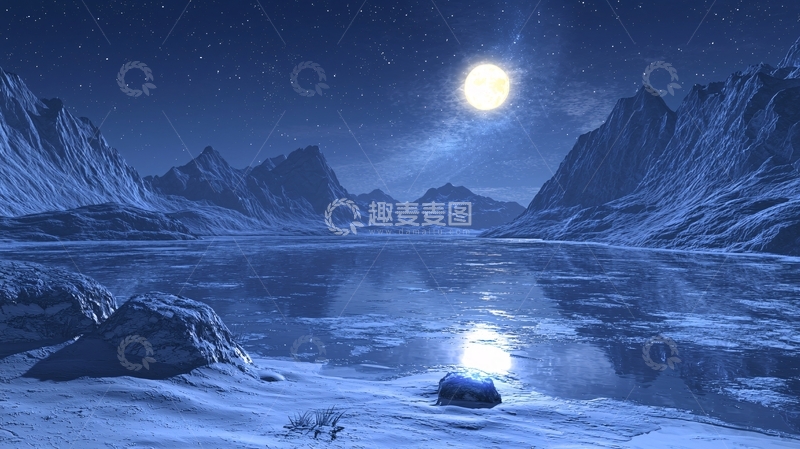 高清大图下载【趣麦麦图】冰雪覆盖的宁静夜景