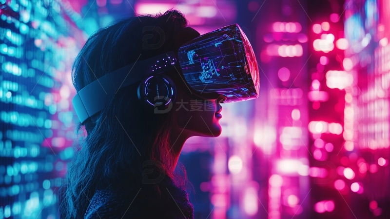 高清大图下载【趣麦麦图】女生戴VR眼镜