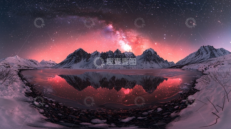 高清大图下载【趣麦麦图】星空下雪山湖面宁静倒影