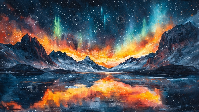 高清大图下载【趣麦麦图】极光在山脉之上反射
