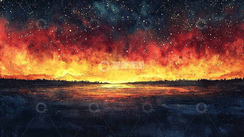 高清大图下载【趣麦麦图】星空下的燃烧天空