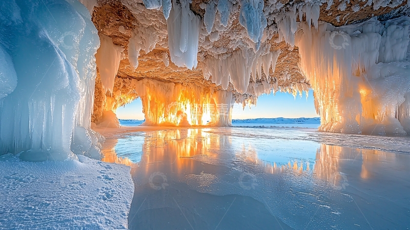 高清大图下载【趣麦麦图】冰雪覆盖的洞穴内部