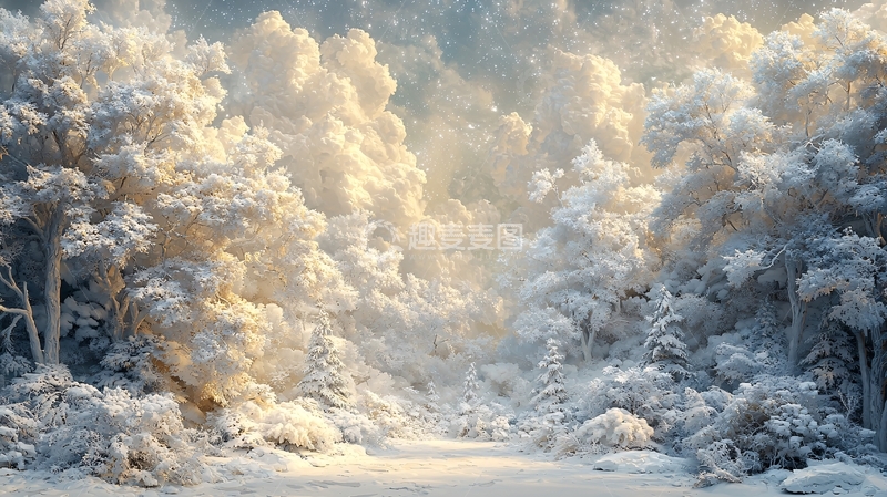 高清大图下载【趣麦麦图】雪后森林阳光灿烂