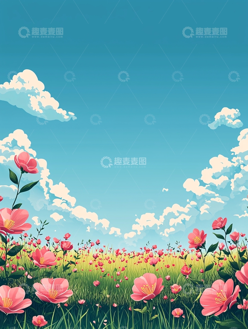 高清大图下载【趣麦麦图】粉色花朵在草地上盛开