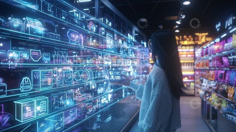 高清大图下载【趣麦麦图】未来科技感超市购物