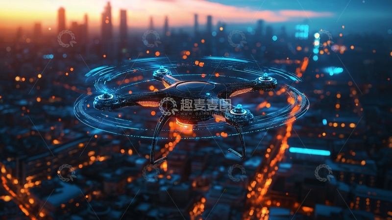 高清大图下载【趣麦麦图】未来都市无人机