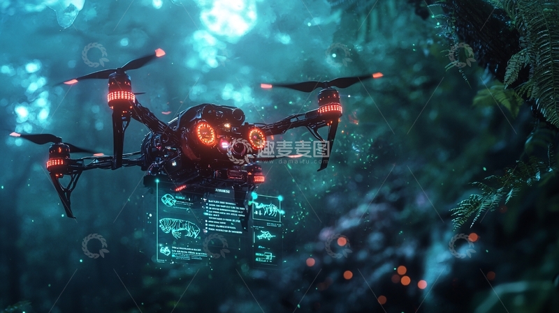 高清大图下载【趣麦麦图】黑暗森林中的科技无人机