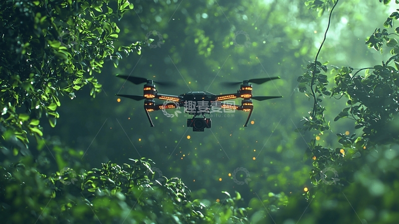 高清大图下载【趣麦麦图】雨林中飞行的无人机
