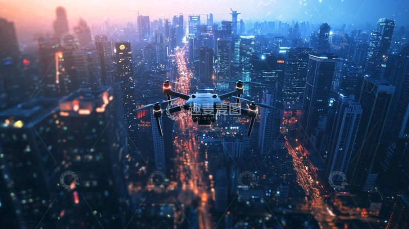高清大图下载【趣麦麦图】无人机航拍城市夜景